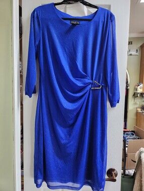 Alexa & Lex Royal Blue Long Sleeve Draped Midi Dress